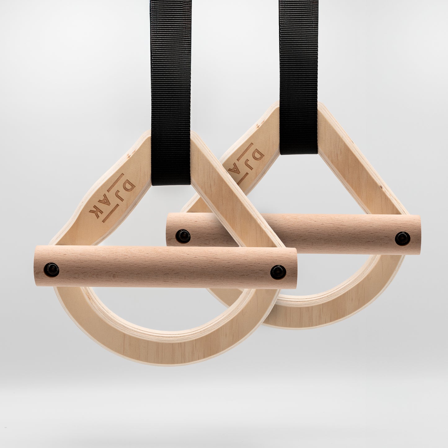 DJAK wooden gymnastic rings parallettes - side angle view