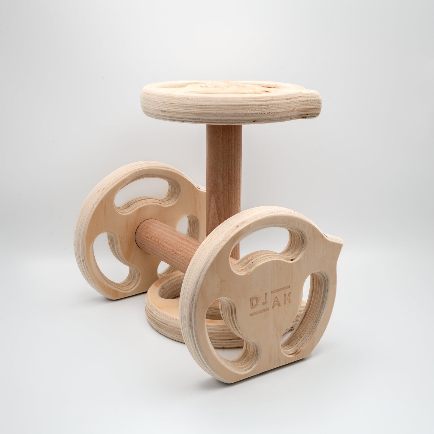 Wooden dumbbell parallettes for calisthenics training - close-up view
