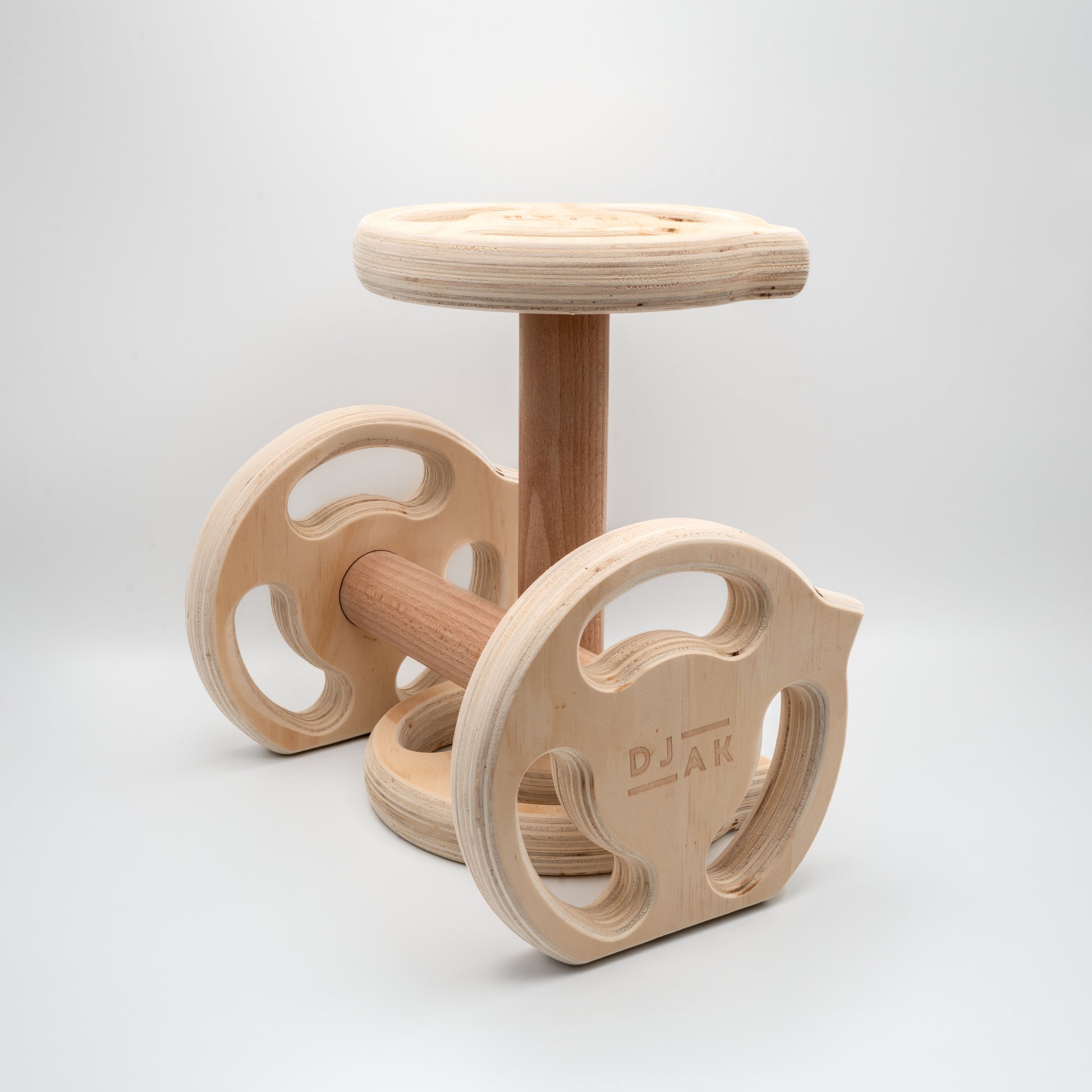 Wooden dumbbell parallettes for calisthenics training - close-up view