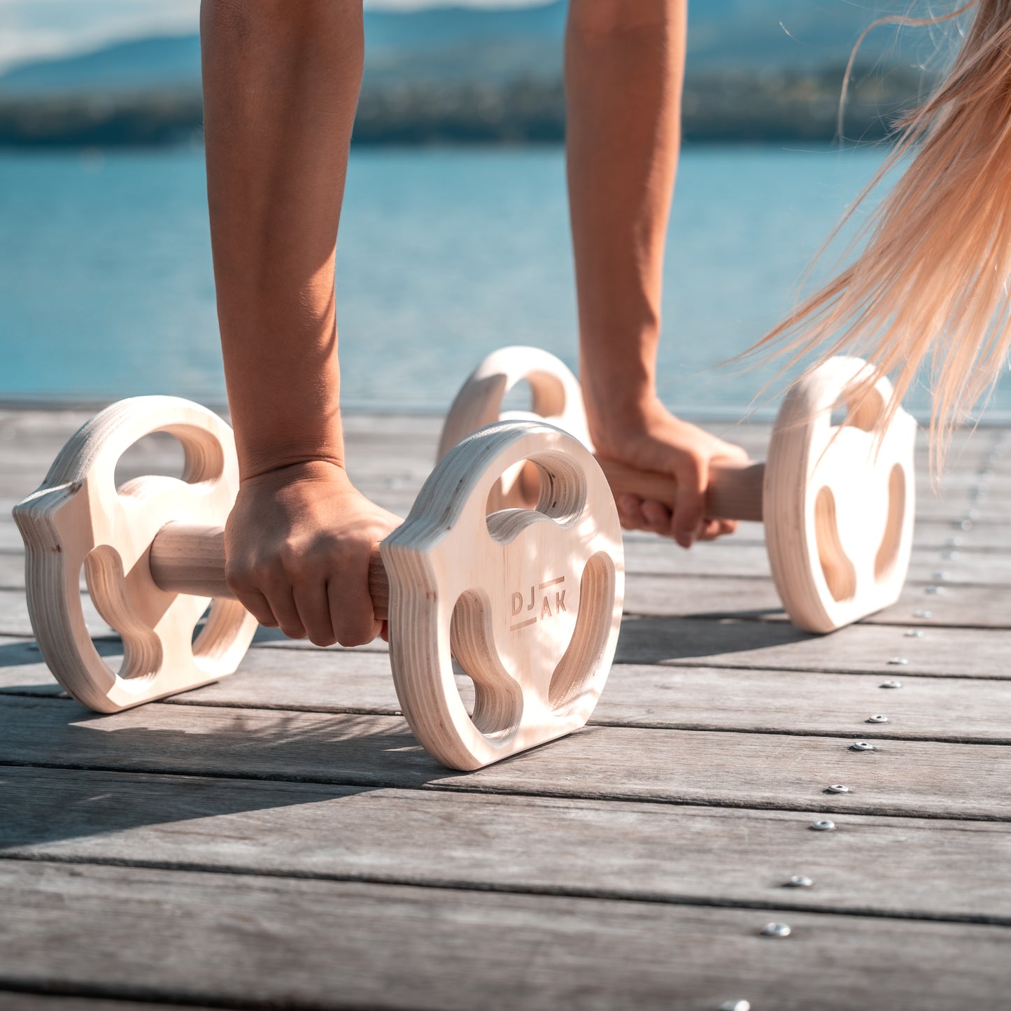 Wooden dumbbell parallettes for gymnastics - front view