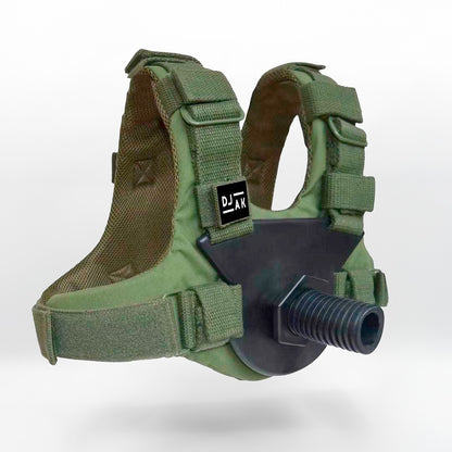 DJAK army green weighted vest - back view showing plate loading system